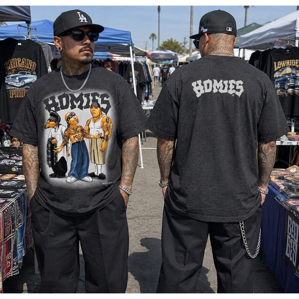 Official DGA David Gonzales Homies Chicano Graphic Gray Heavyweight Tee Men Lrg
